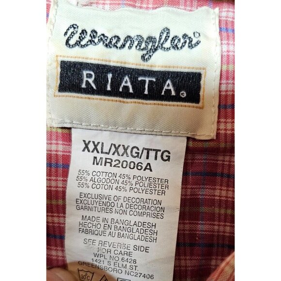 Wrangler Riata Mens XXL Red Mauve Plaid Long Sleeve Button Down Western Shirt - Picture 11 of 11